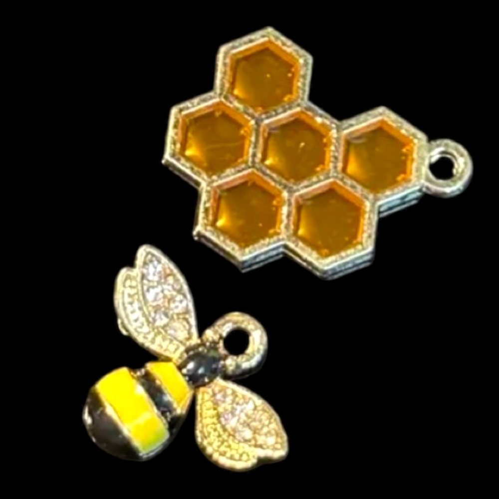 Handmade Stainless Hook Earrings w Bee and Honeycombs | Hypoallergenic